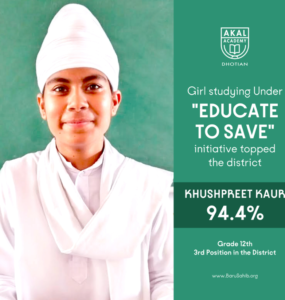 Khushpreet Kaur Shines in CBSE 12th Results Under “Educate To Save” Initiative