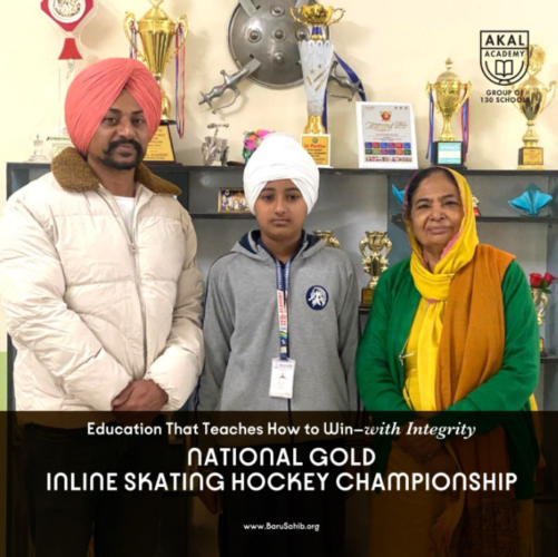 Skating Hockey Champion Harvinderjit Singh of Akal Academy Fatehgarh Channa, brings home the Gold Medal