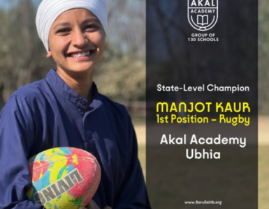 State Level Champion Manjot Kaur of Akal Academy Ubhia tackles for First Position at Rugby